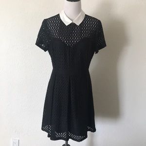 Short sleeve black cut out dress w contrast collar